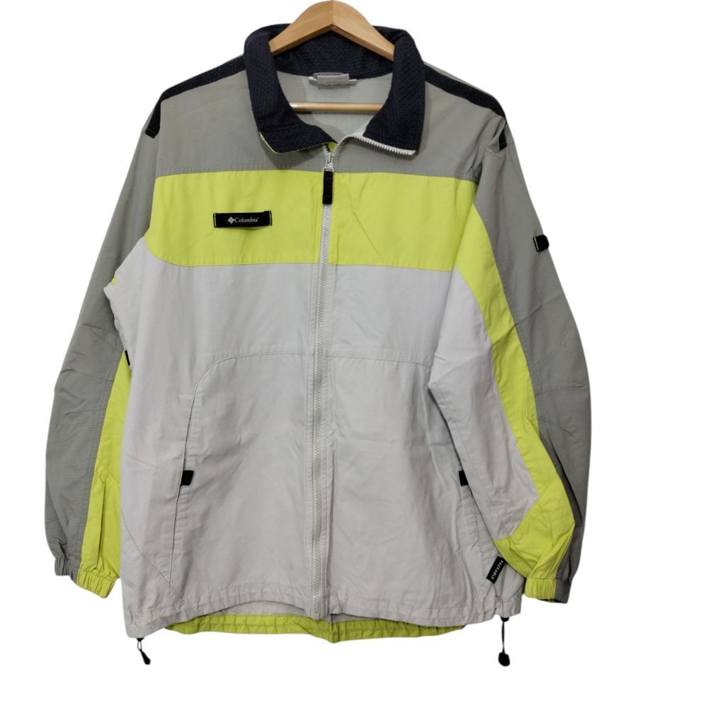 Vintage Columbia Men's Colorblock Full Zip Windbreaker Jacket Size L Yellow Gray